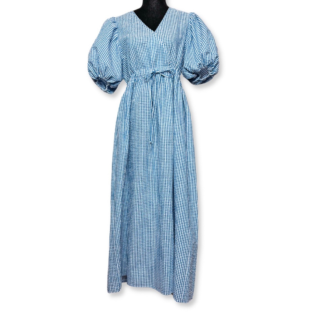 Christy Dawn Dahlia Blue Gingham Seersucker Dress Size M